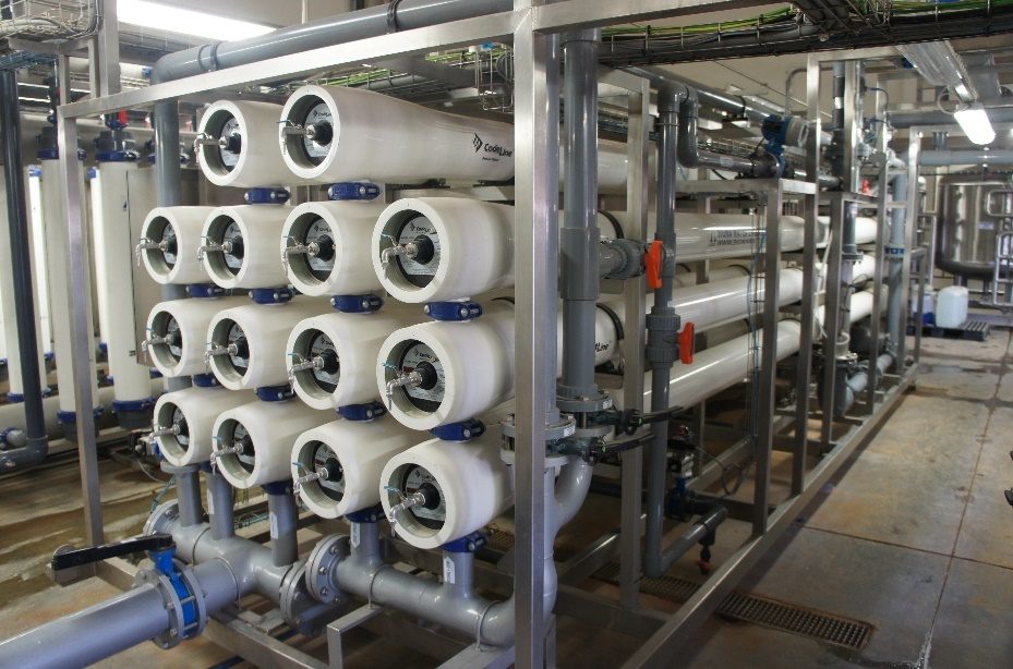 Reverse osmosis membrane skid inside an Envirotech treatment plant